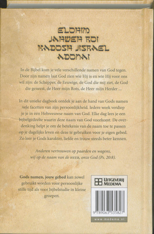 Achterkant van Gods namen jouw gebed