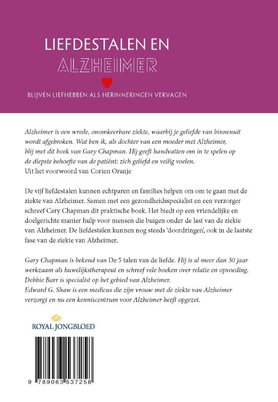 Achterkant van Liefdestalen en Alzheimer