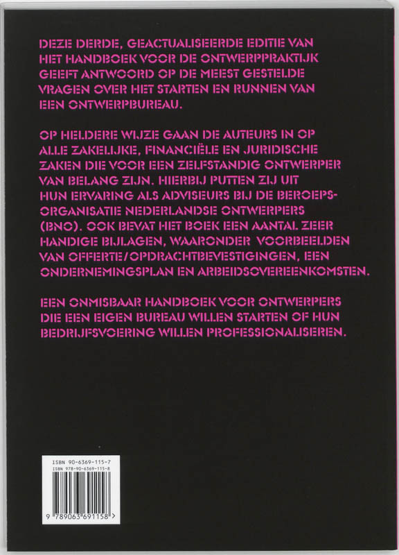 Achterkant van Handboek voor het opzetten van een ontwerppraktijk