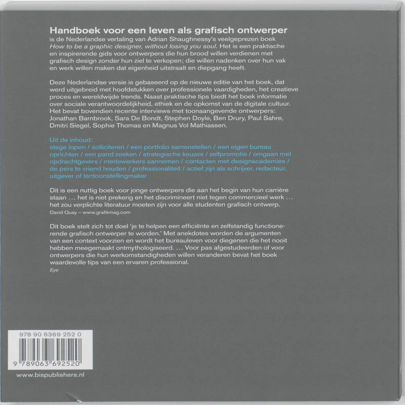 Achterkant van handboek voor een leven als grafisch ontwerper