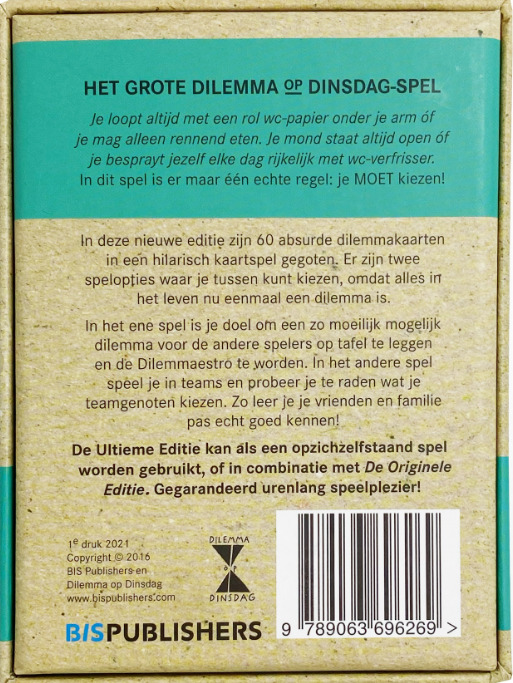 Achterkant van Het Grote Dilemma op Dinsdag-Spel: De Ultieme Editie