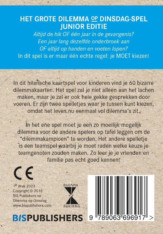 Achterkant van Het grote dilemma op dinsdag spel