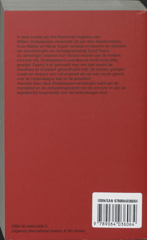 Achterkant van Titus Andronicus / Julius Caesar / Coriolanus