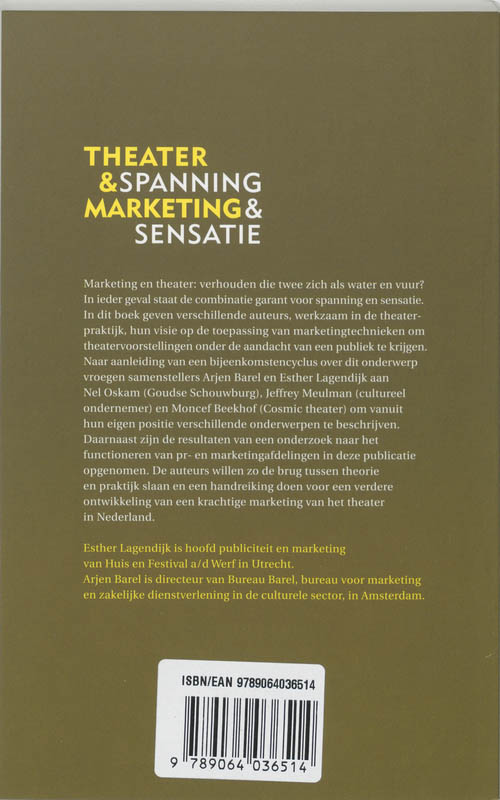 Achterkant van Theater & Marketing, Spanning & Sensatie