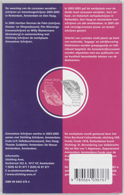 Achterkant van Grenzeloos toneel 2003-2005