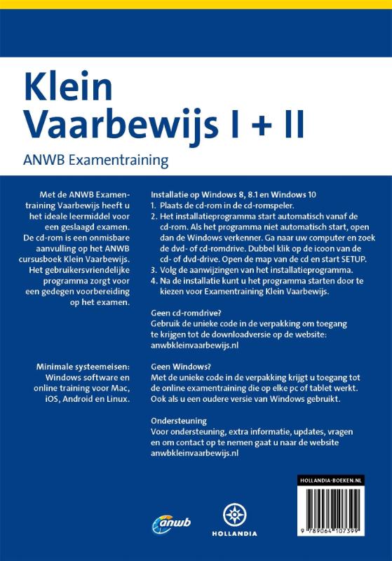 Achterkant van ANWB Examentraining Klein Vaarbewijs I + II