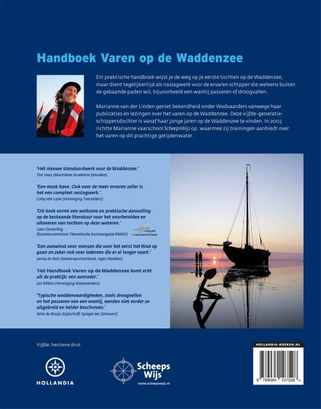 Achterkant van Handboek varen op de Waddenzee
