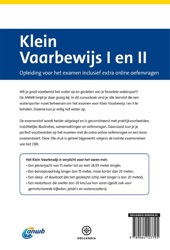 Achterkant van Cursusboek Klein Vaarbewijs I en II