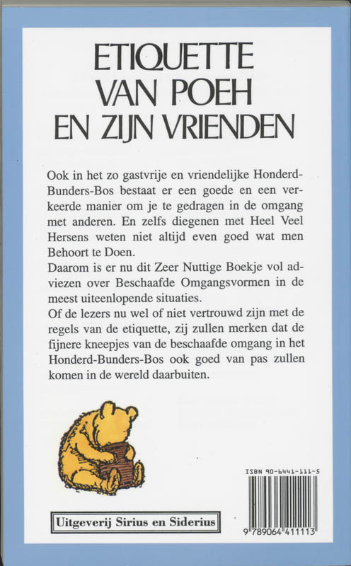 Achterkant van Etiquette van Poeh en zijn vrienden