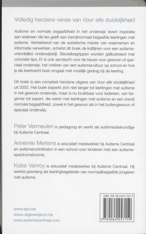 Achterkant van Autisme en normaal begaafdheid in het onderwijs