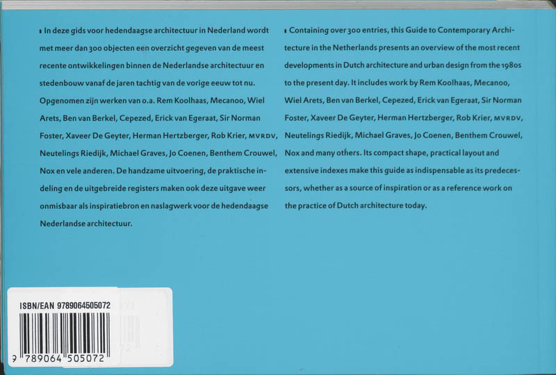 Achterkant van Gids voor hedendaagse architectuur in Nederland / Guide to contemporary architecture in the Netherlands