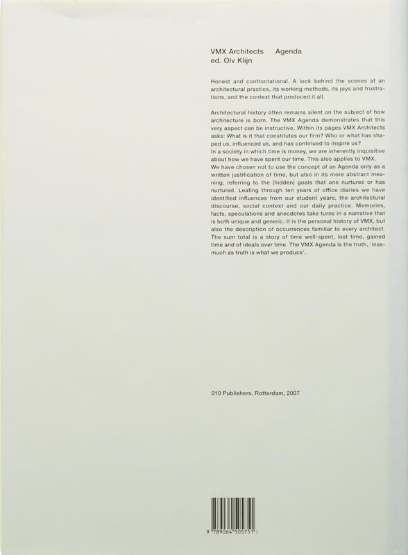 Achterkant van VMX Architects Agenda