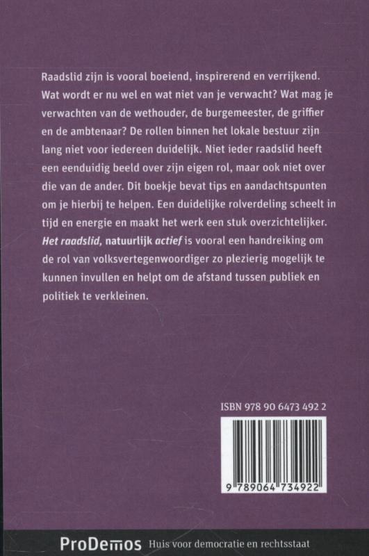 Achterkant van Het raadslid, natuurlijk actief