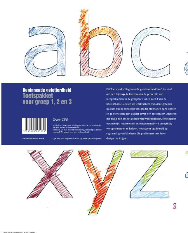 Achterkant van Toetspakket voor groep 1, 2 en 3