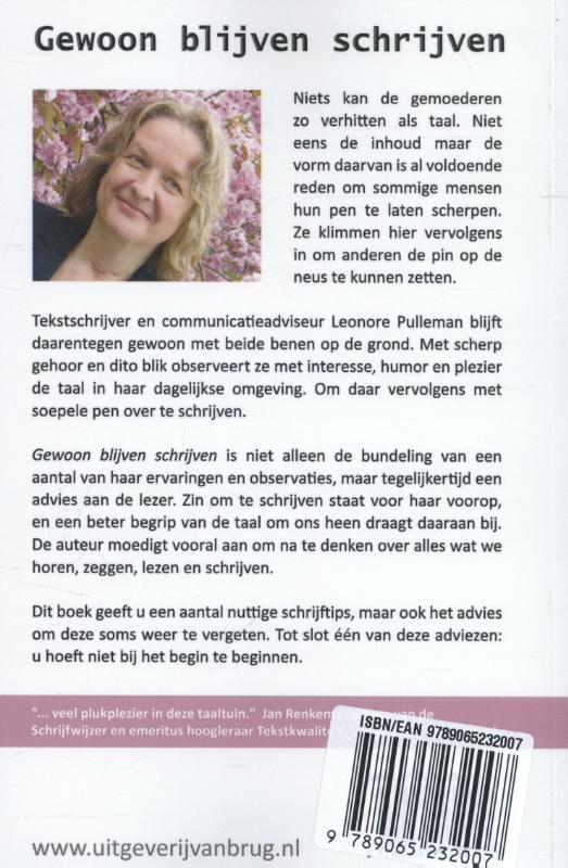Achterkant van Gewoon blijven schrijven
