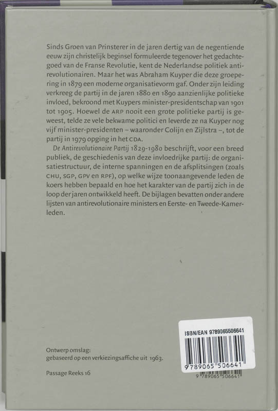 Achterkant van De geschiedenis van de Antirevolutionaire Partij, 1829-1979