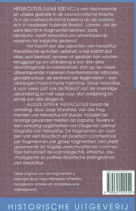 Achterkant van Aldus sprak Heraclitus