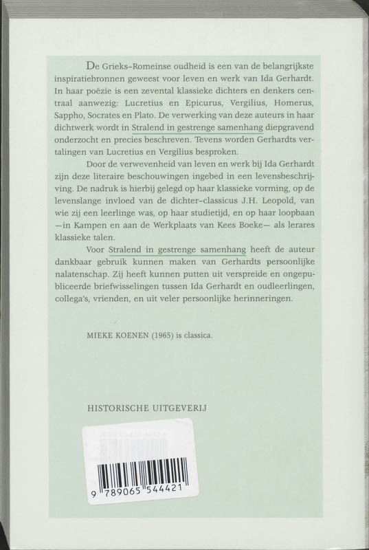 Achterkant van Stralend in gestrenge samenhang