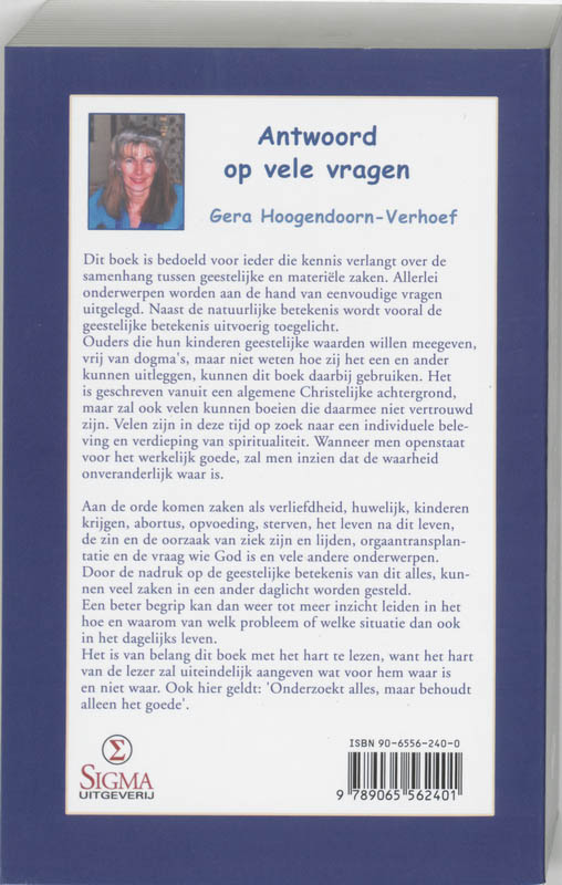 Achterkant van Antwoord op vele vragen