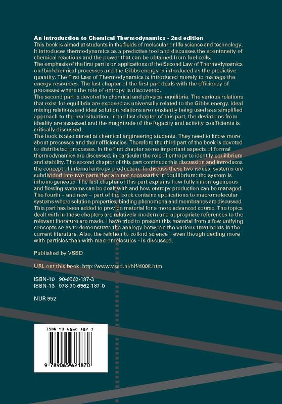 Achterkant van Introduction to Chemical Thermodynamics