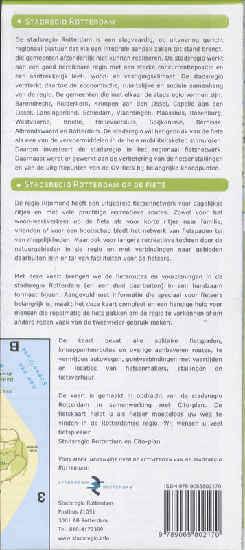 Achterkant van Citoplan fietskaart stadsregio Rotterdam