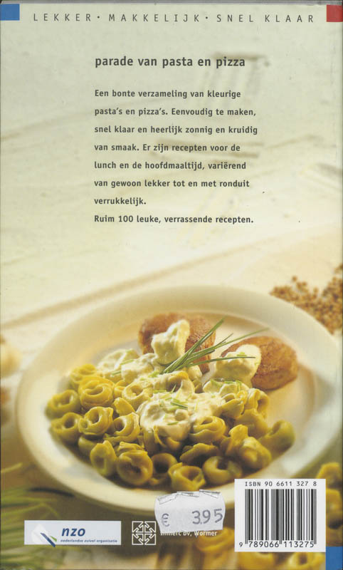 Achterkant van Parade van pasta en pizza