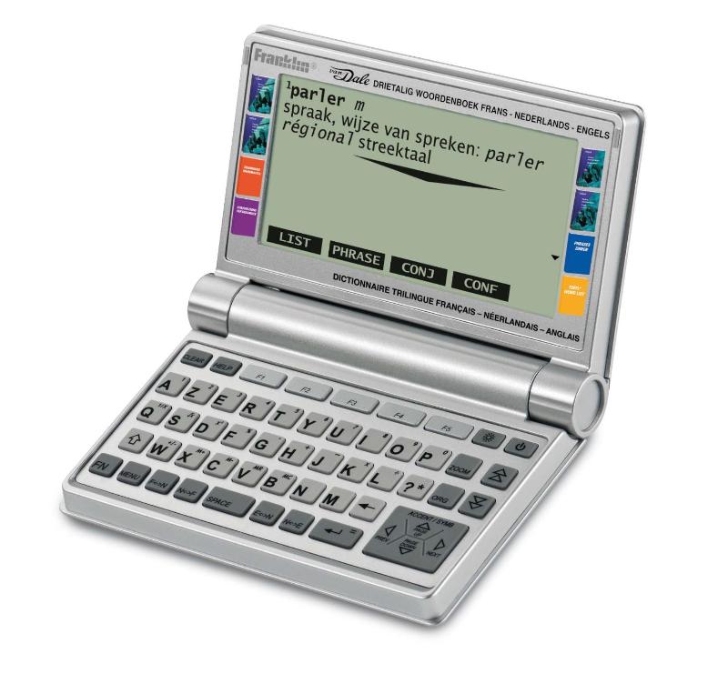 Achterkant van Frans-Nederlands-Engels (zakcomputer)