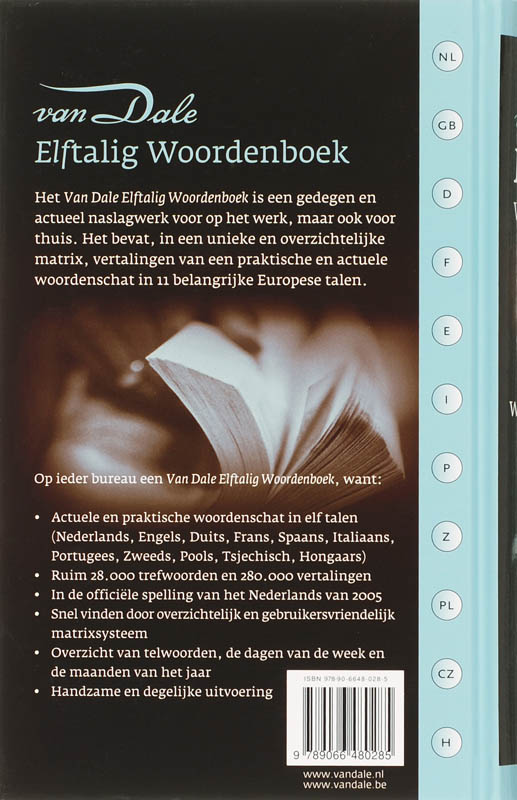 Achterkant van Van Dale Elftalig woordenboek