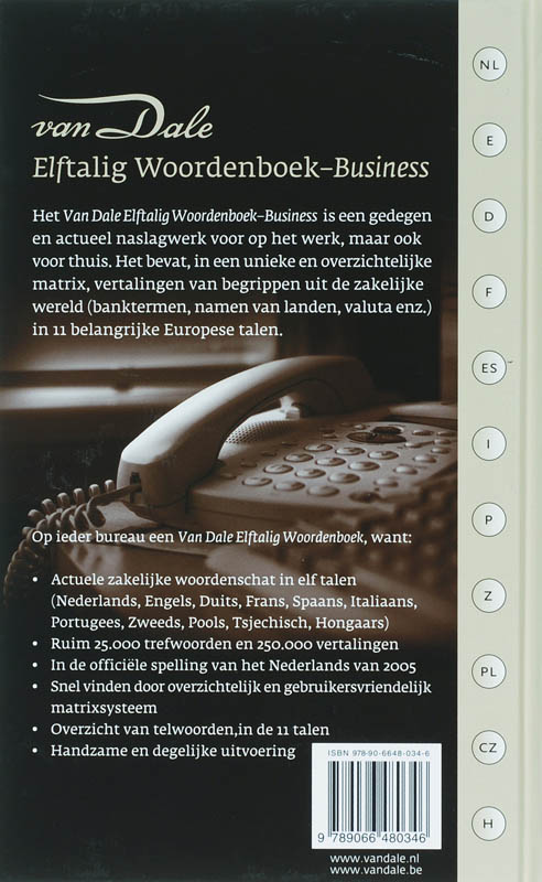 Achterkant van Van Dale Elftalig woordenboek Business