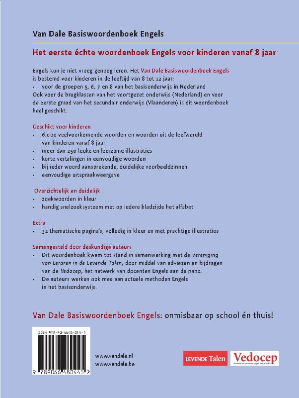 Achterkant van Van Dale Basiswoordenboek Engels
