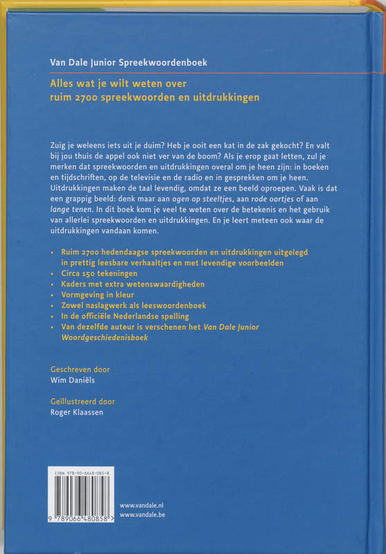 Achterkant van Van Dale Junior Spreekwoordenboek