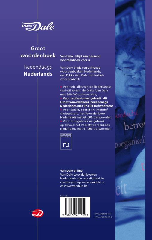 Achterkant van Van Dale Groot woordenboek hedendaags Nederlands