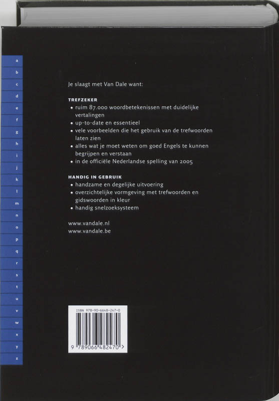 Achterkant van Van Dale Studiewoordenboek Engels-Nederlands