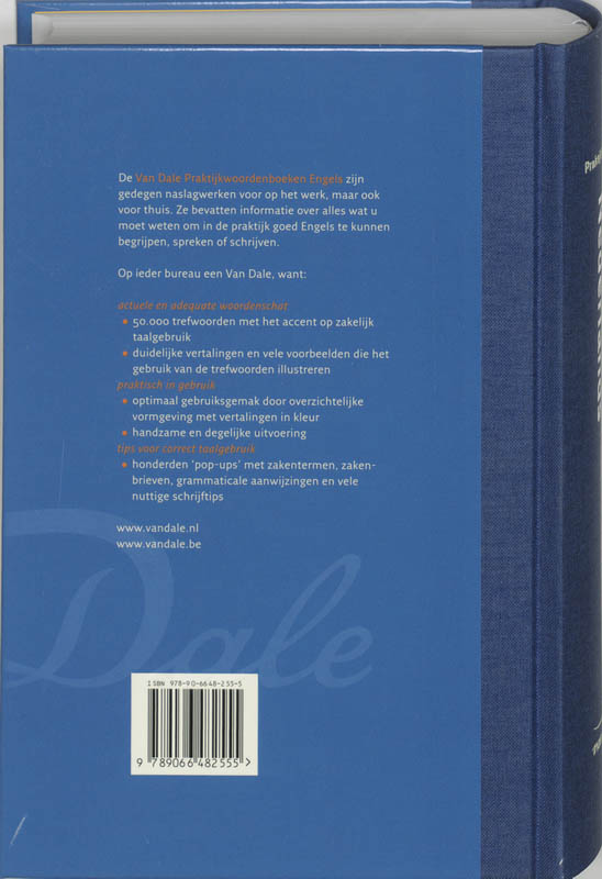 Achterkant van Van Dale Praktijkwoordenboek Engels-Nederlands