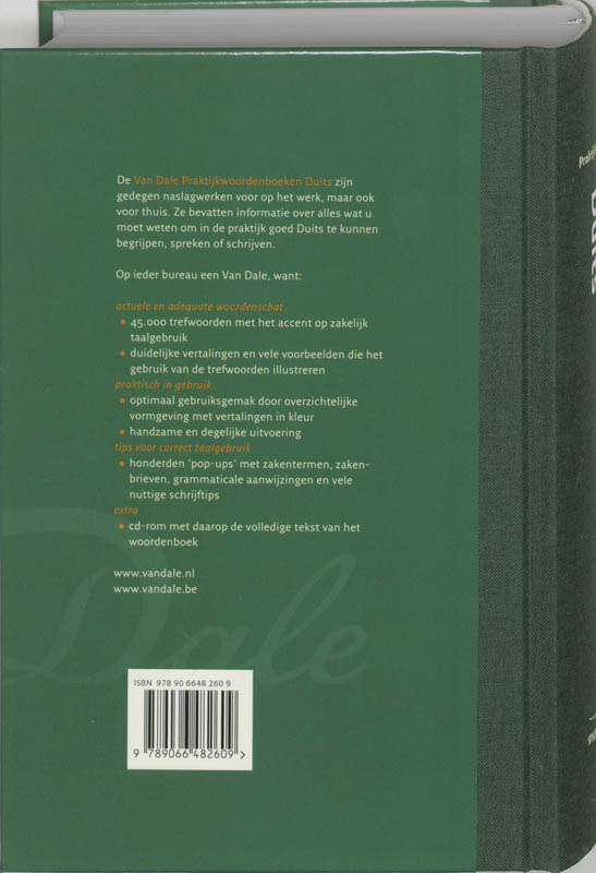 Achterkant van Van Dale Praktijkwoordenboek Nederlands-Duits