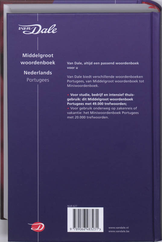 Achterkant van Van Dale Middelgroot woordenboek Nederlands-Portugees
