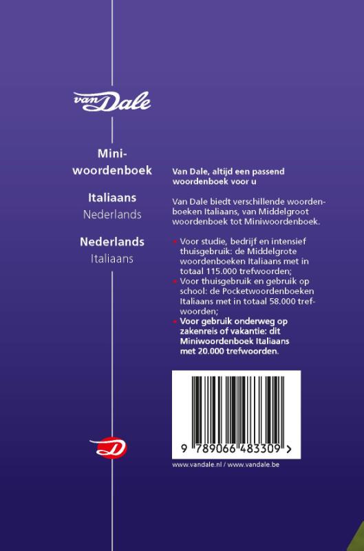 Achterkant van Van Dale Miniwoordenboek Italiaans