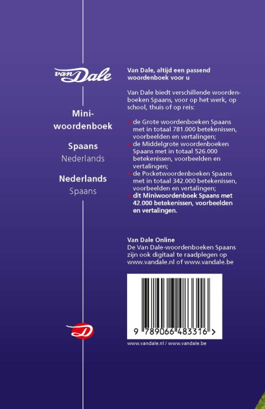 Achterkant van Van Dale Miniwoordenboek Spaans