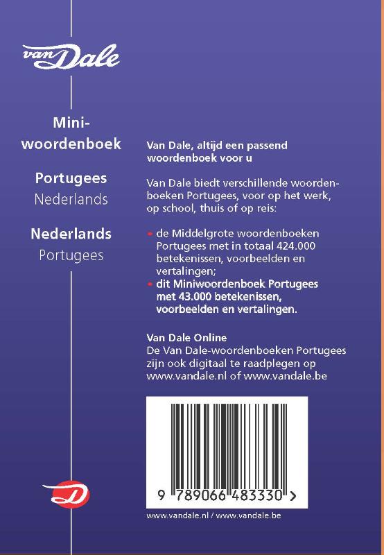 Achterkant van Van Dale Miniwoordenboek Portugees