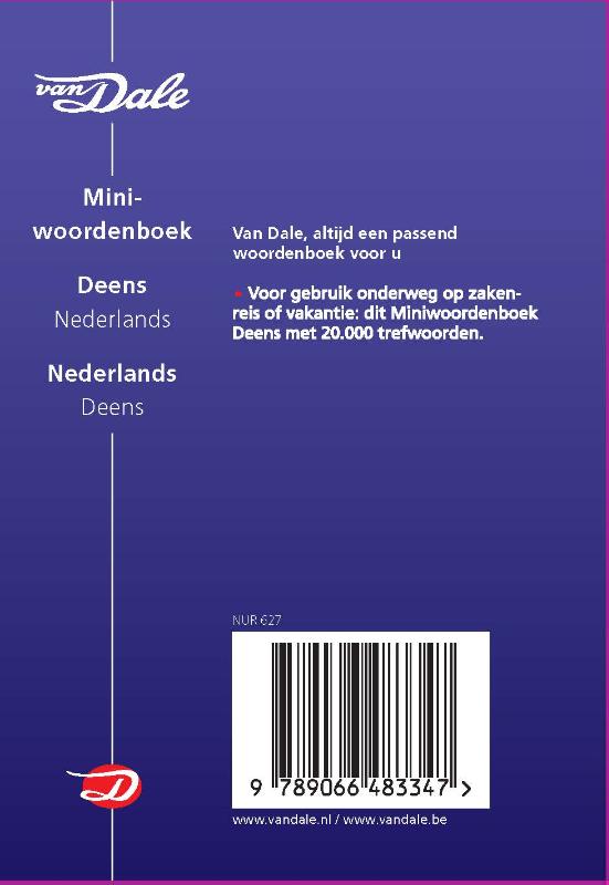 Achterkant van Van Dale Miniwoordenboek Deens