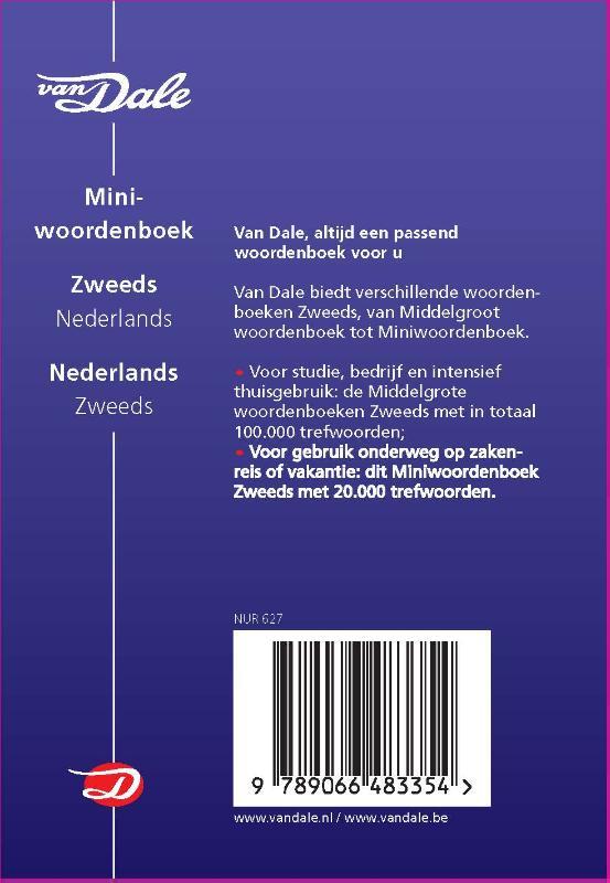 Achterkant van Van Dale Miniwoordenboek Zweeds