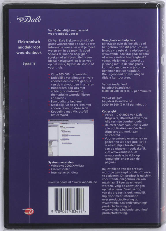 Achterkant van Van Dale Elektronisch middelgroot woordenboek Spaans