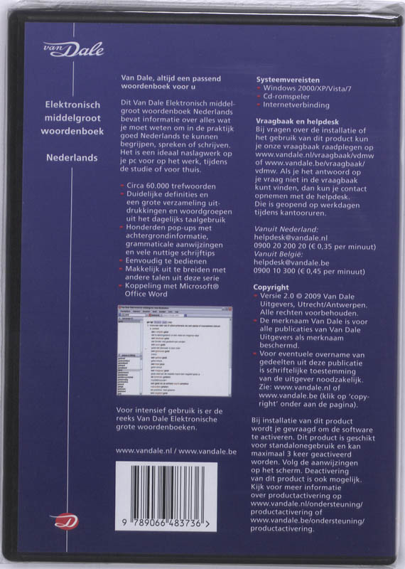 Achterkant van Van Dale Elektronisch middelgroot woordenboek Nederlands