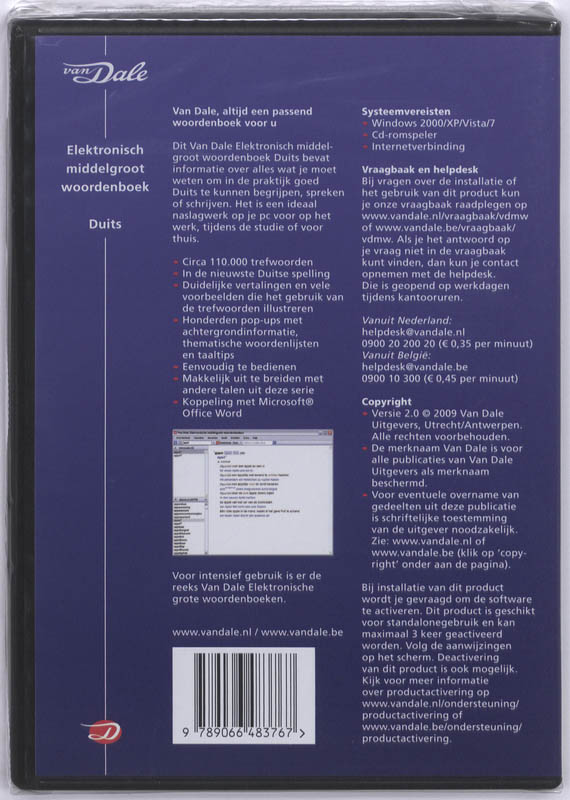 Achterkant van Van Dale Elektronisch middelgroot woordenboek Duits