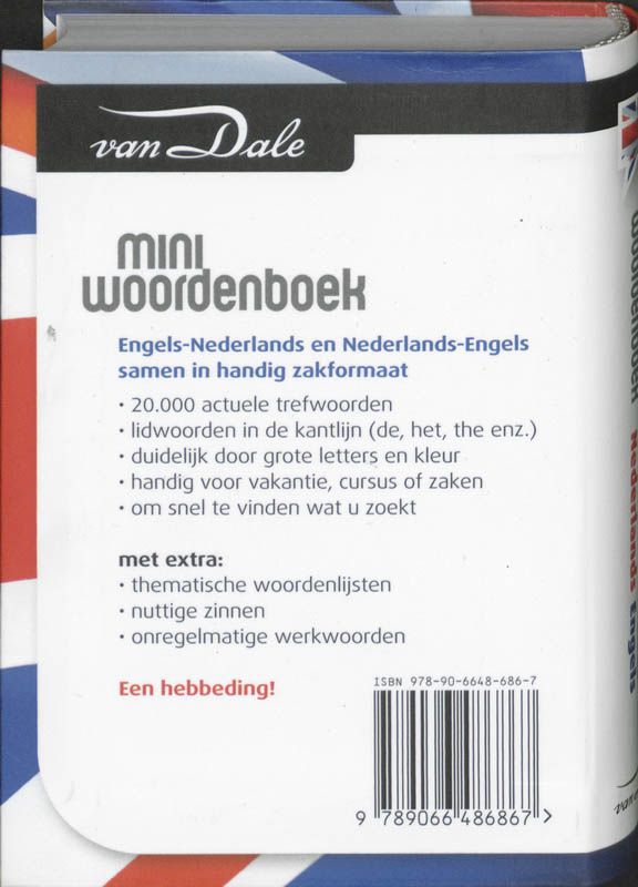 Achterkant van Van Dale Miniwoordenboek Engels Nederlands Nederlands Engels