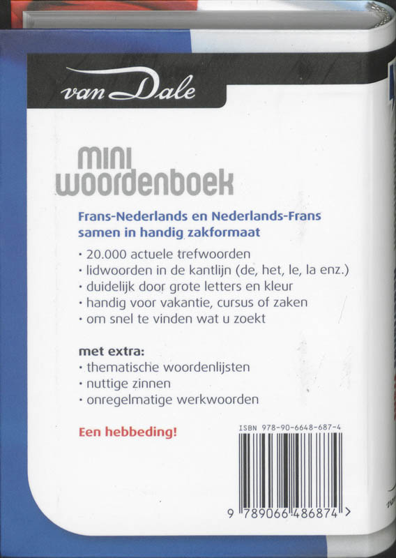 Achterkant van Van Dale Miniwoordenboek Frans Nederlands Nederlands Frans