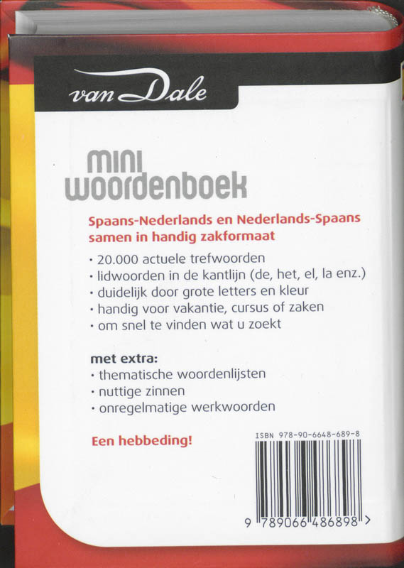 Achterkant van Van Dale Miniwoordenboek Spaans Nederlands Nederlands Spaans