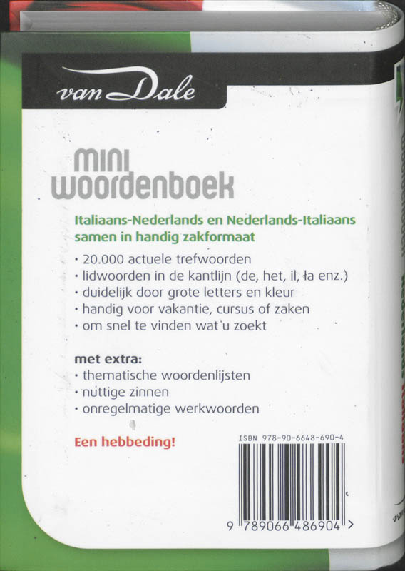 Achterkant van Van Dale Miniwoordenboek Italiaans Nederlands Nederlands Italiaans
