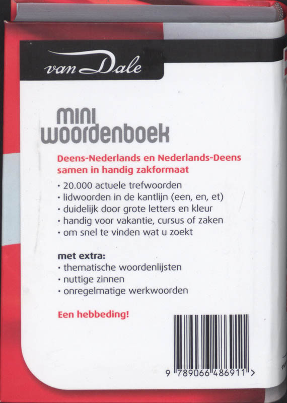 Achterkant van Van Dale Miniwoordenboek Deens