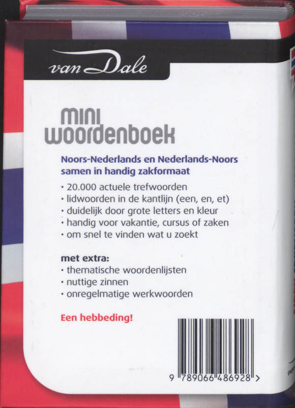 Achterkant van Van Dale Miniwoordenboek Noors